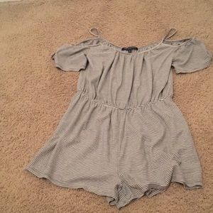 Striped open shoulder romper